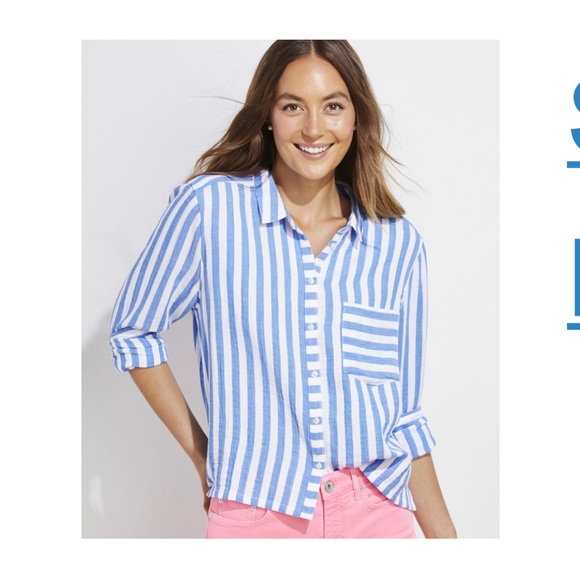 New Seastitch Double Gauze Breezy Stripe Button - Vineyard Vines - Large - Picture 4 of 4